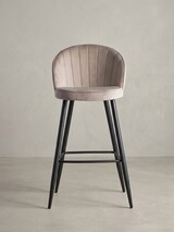 thumbnail of Barhocker Samt Beige Hocker mit Lehne 56x102,5x52,5 cm, Küchenhocker Skandinavisch Stoff / Metall 110 kg, Design Barstuhl Tresenhocker, Bistrohocker