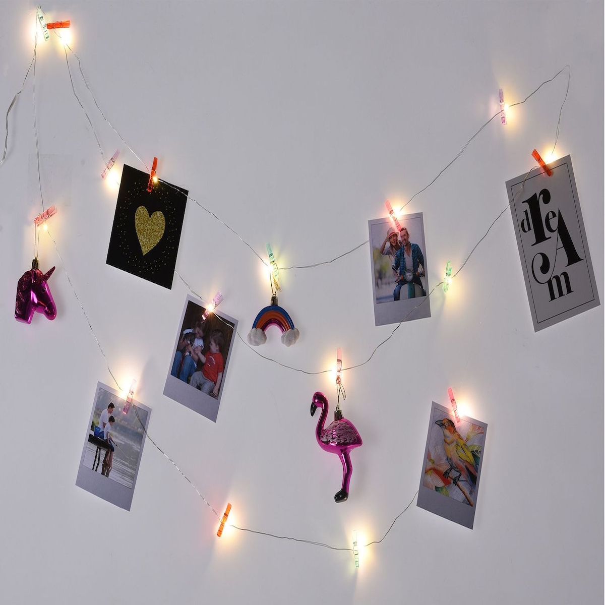 LED Foto-Lichterkette mit bunten Klammern Fotoleine Bilderhalter Fotoclips Deko Bunt