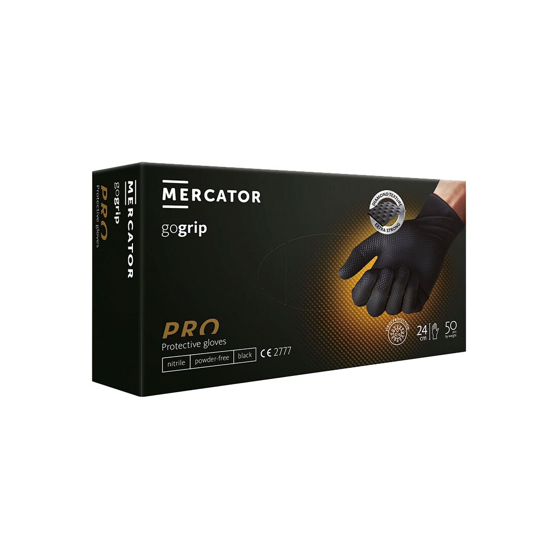 MERCATOR MEDICAL GoGRIP+ Nitrilhandschuhe, puderfrei, latexfrei, Diamanttextur  in schwarz 1x 50 Stück Größe:XL