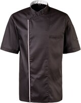 thumbnail of 224 - Kochjacke halbarm, Druckknöpfe, Fb. schwarz mit farbiger Paspel : weiß 65% Polyester 35%Baumwolle 220 g/m² 5XL