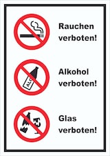 thumbnail of Schild Alkohol Rauchen Glas verboten hochkant A2 Rückseite selbstklebend