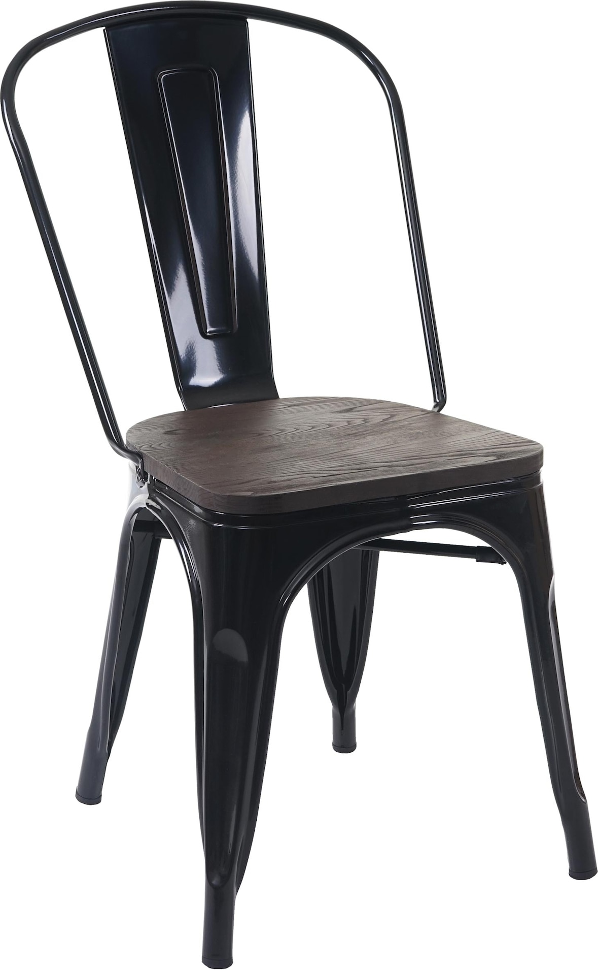 Décoshop26 - Industrieller Fabrik-Esszimmerstuhl schwarzes Metall mit Holzsitz 04_0002025