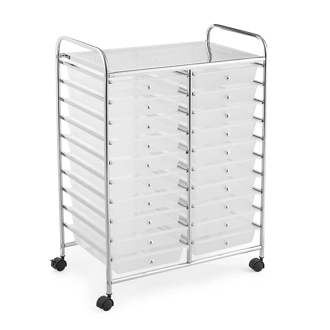 COSTWAY Carrinho de Rodas com 20 Gavetas Empilháveis, Carrinho de Gavetas, Contentor com Rodas com Estrutura Metálica e Prateleira