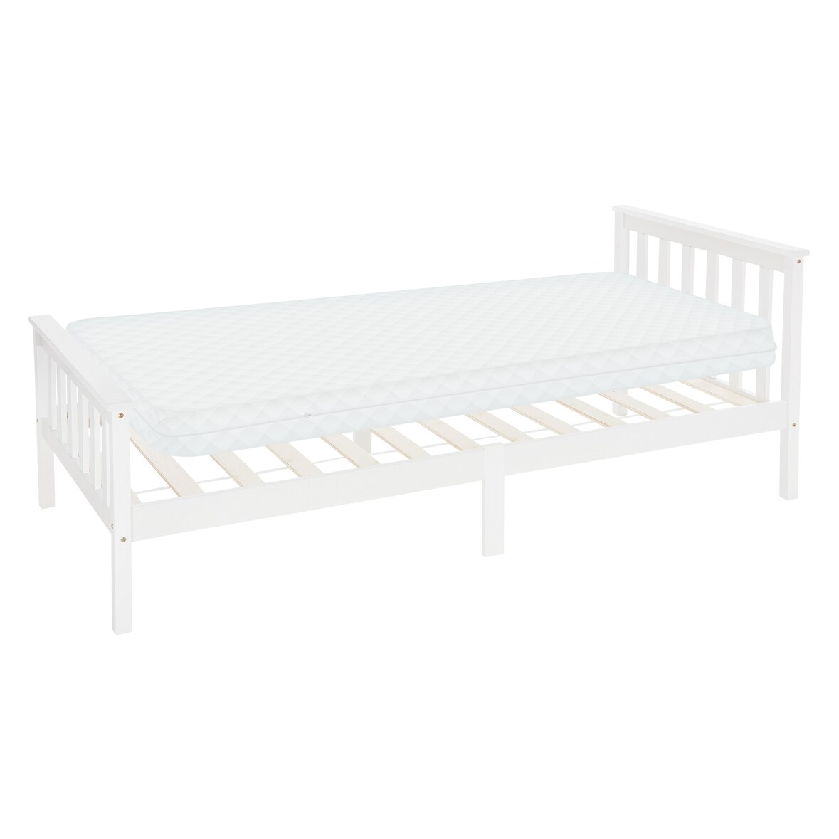 ML-Design Holzbett 90x200 cm Weiß mit Matratze H:10 cm, Massivholz Bettgestell aus Kiefernholz mit Lattenrost & Füßen, Einzelbett mit Kopf- & Fußteil,