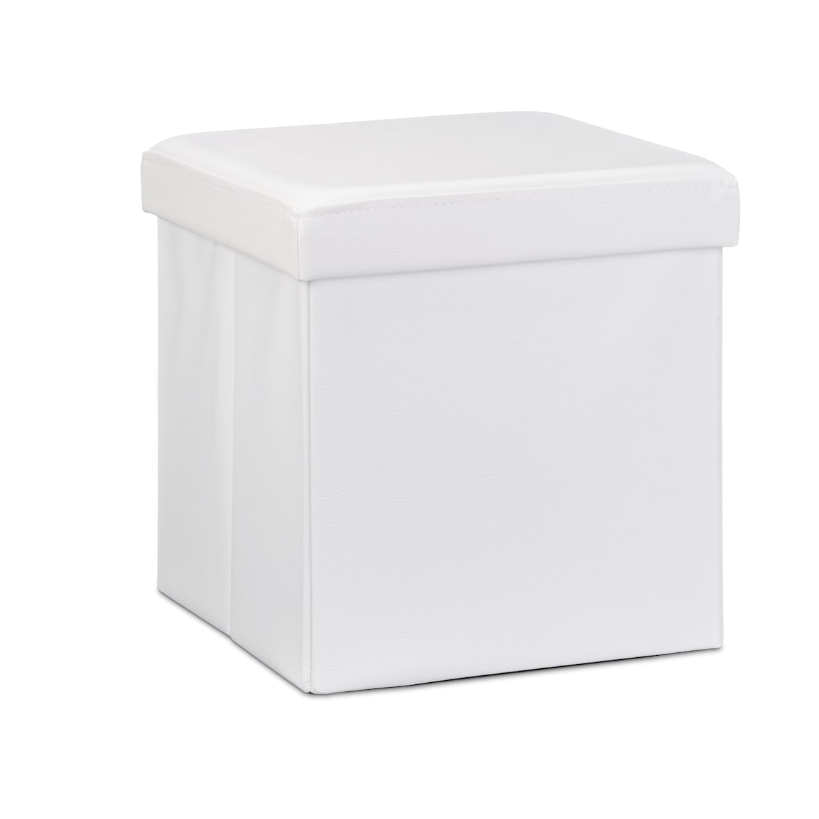 Relaxdays Faltbarer Sitzhocker, Sitzcube mit Stauraum u. Deckel, Fußablage, Sitzwürfel aus Kunstleder, 38x38x38 cm, weiß
