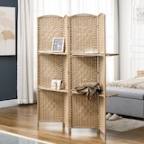 thumbnail of Biombo de 4 Painéis 160x170 cm Separador de Ambientes Dobrável com 2 Prateleiras de Exibição para Escritório Quarto Natural