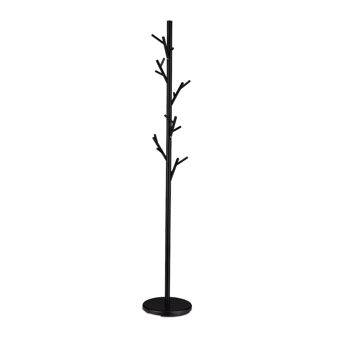 Relaxdays Garderobenständer, Metall, 12 Haken, HxD: 176 x 30 cm, Kleiderständer Baumform, Jackenständer stabil, schwarz