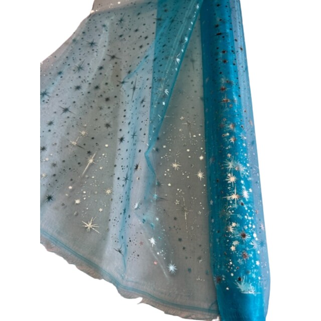 Tissus TURQUOISE Organza ETOILES or argent tissu deco noel mariage au mètre nappe chemin de table déco largeur 150 cm