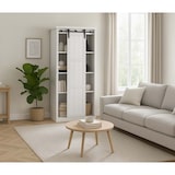 thumbnail of Armoire HWC-K75, commode Highboard, porte coulissante 8 compartiments de rangement, aspect bois métal industriel 163x76x38cm ~ blanc