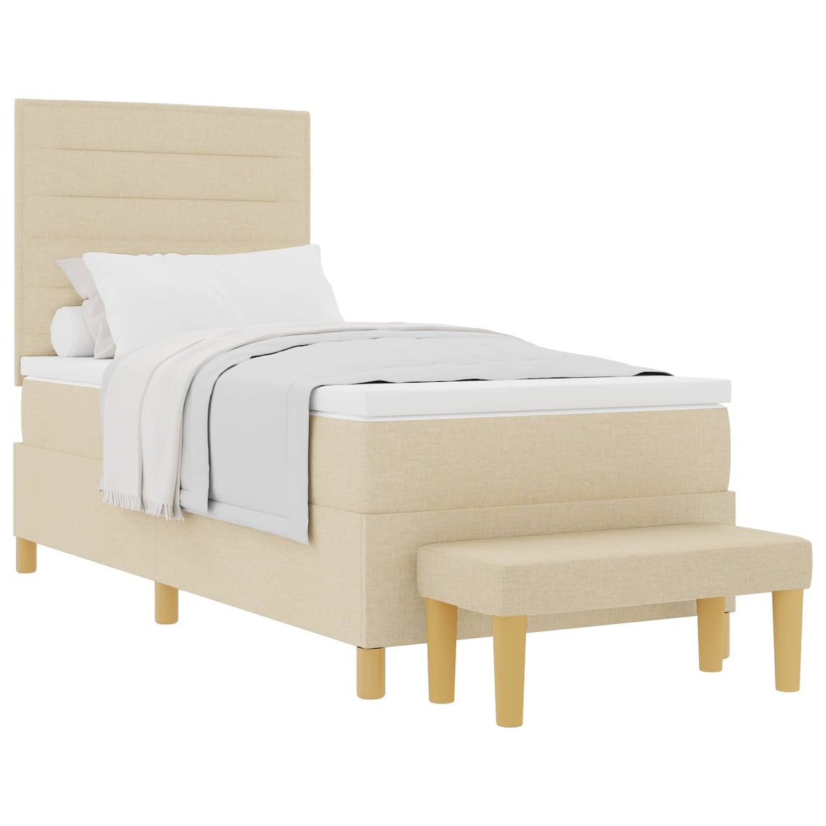 vidaXL Boxspringbett mit Kopfteil Creme 200 x 90 cm Stoff