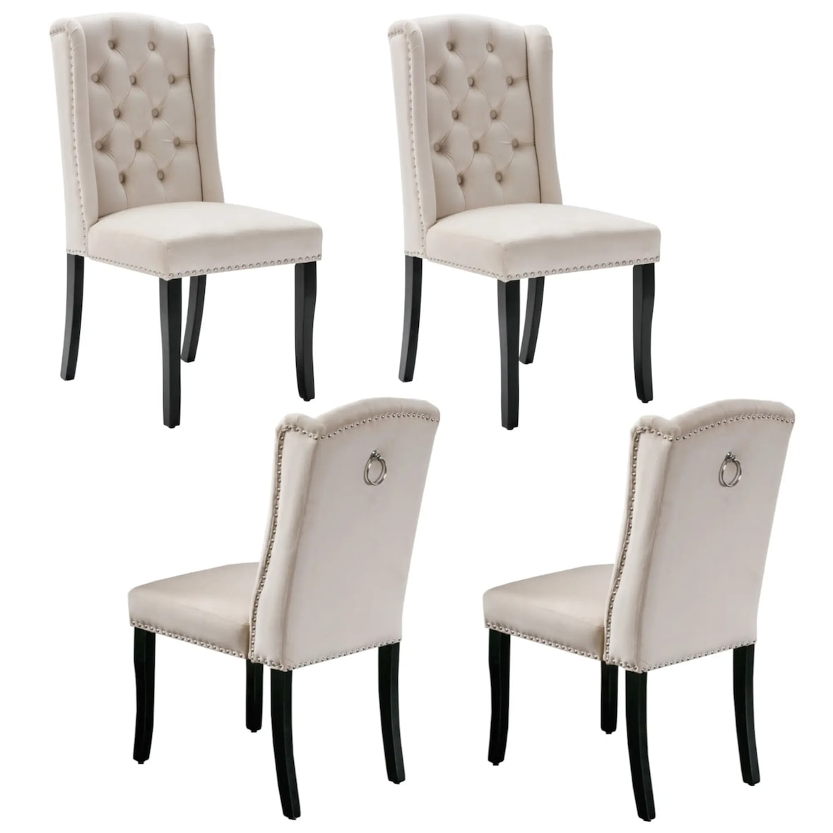 Merax Esszimmerstuhl (4 St), 4er Set Polsterstuhl Wohnzimmerstuhl Samt mit Nagelkopfbesatz, Eichenbeine, Beige