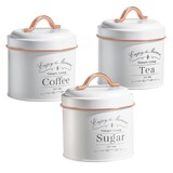 thumbnail of Set de boîtes de conserve vintage 3 pièces Blanc bordure Or Rose Herzberg HG04432