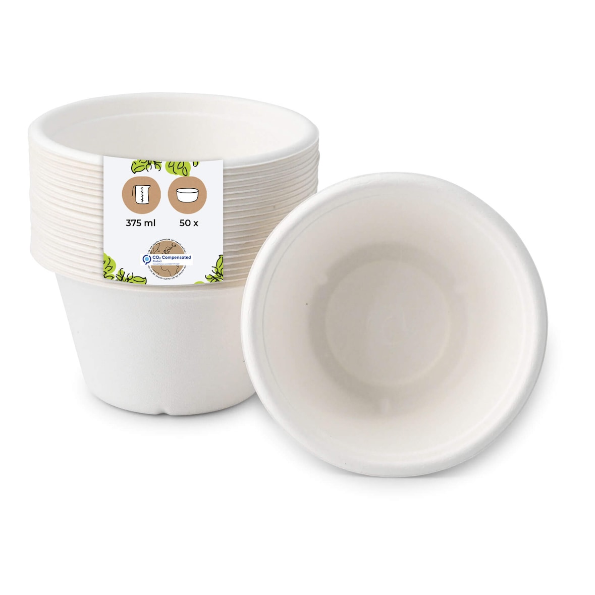 BIOZOYG 50 Stück Suppenbecher 375ml Einwegbecher Ø 10,5cm, kompostierbar, aus Zuckerrohr, umweltfreundliche Bio-Einweg Speisebecher Bagassebecher