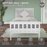 thumbnail of ML-Design Holzbett 90x200 cm Weiß – Kiefernholz Massivholzbett mit Lattenrost & Füßen, Einzelbett mit Kopf- & Fußteil, Jugendbett für Kinder &