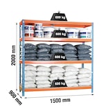thumbnail of SimonRack Estante Industrial 2000x1500x900, 4 Prateleiras em Madeira, 600 kg por Nível, Estrutura em Aço, Azul/Laranja/Madeira - Simonforte