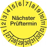 thumbnail of Prüfplakette ab 27, Nächster Prüftermin, Dokumentenfolie, gelb/schwarz, Ø 15/30 mm - Bogen = 10 Plaketten - 30 mm Dokumentenfolie selbstklebend