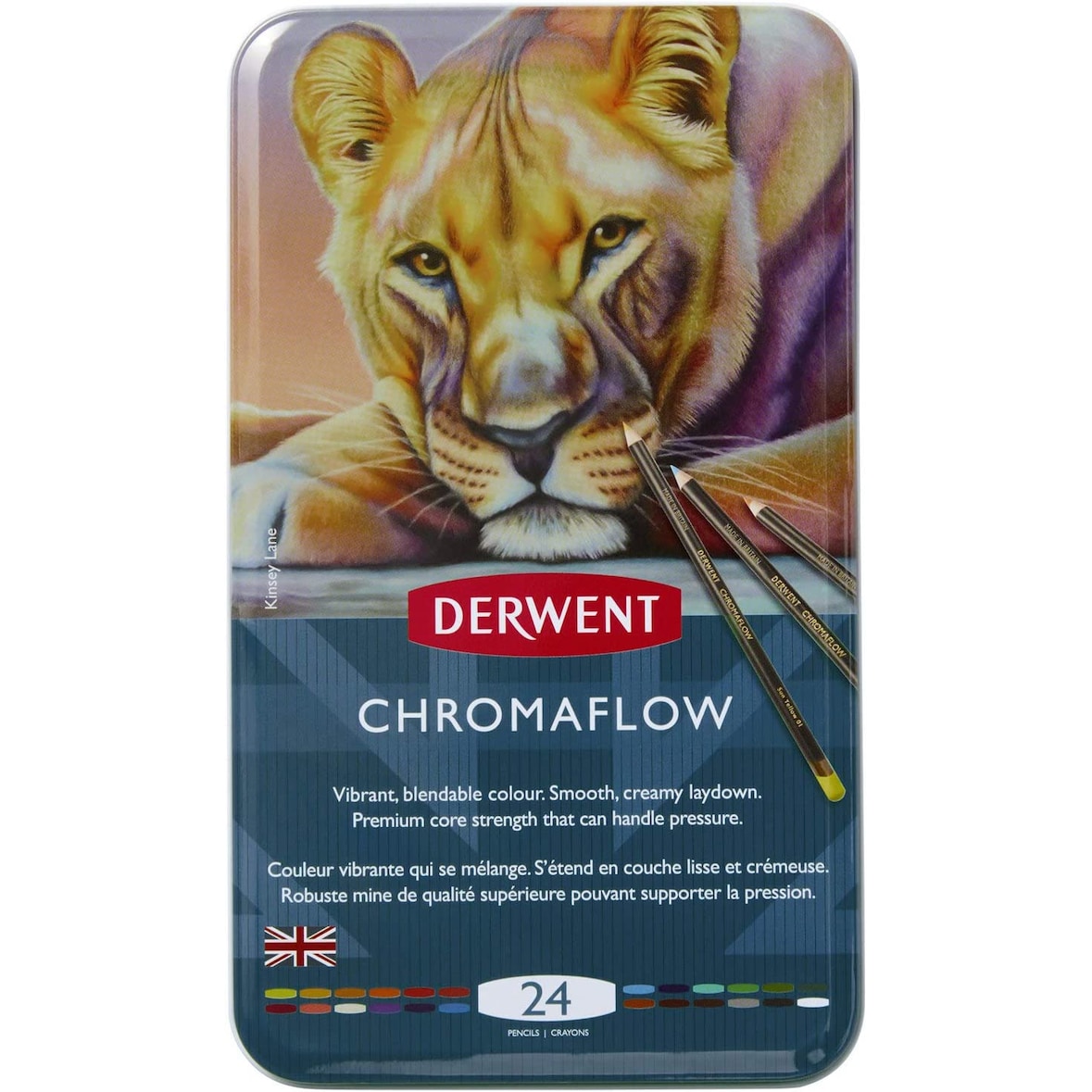 DERWENT Chromaflow Set di 24 Matite con Corpo Rotondo da 3,5 mm, Nucleo Cremoso e Sfumabile, Adatto per Disegnare, Colorare e Stratificare, 2305857