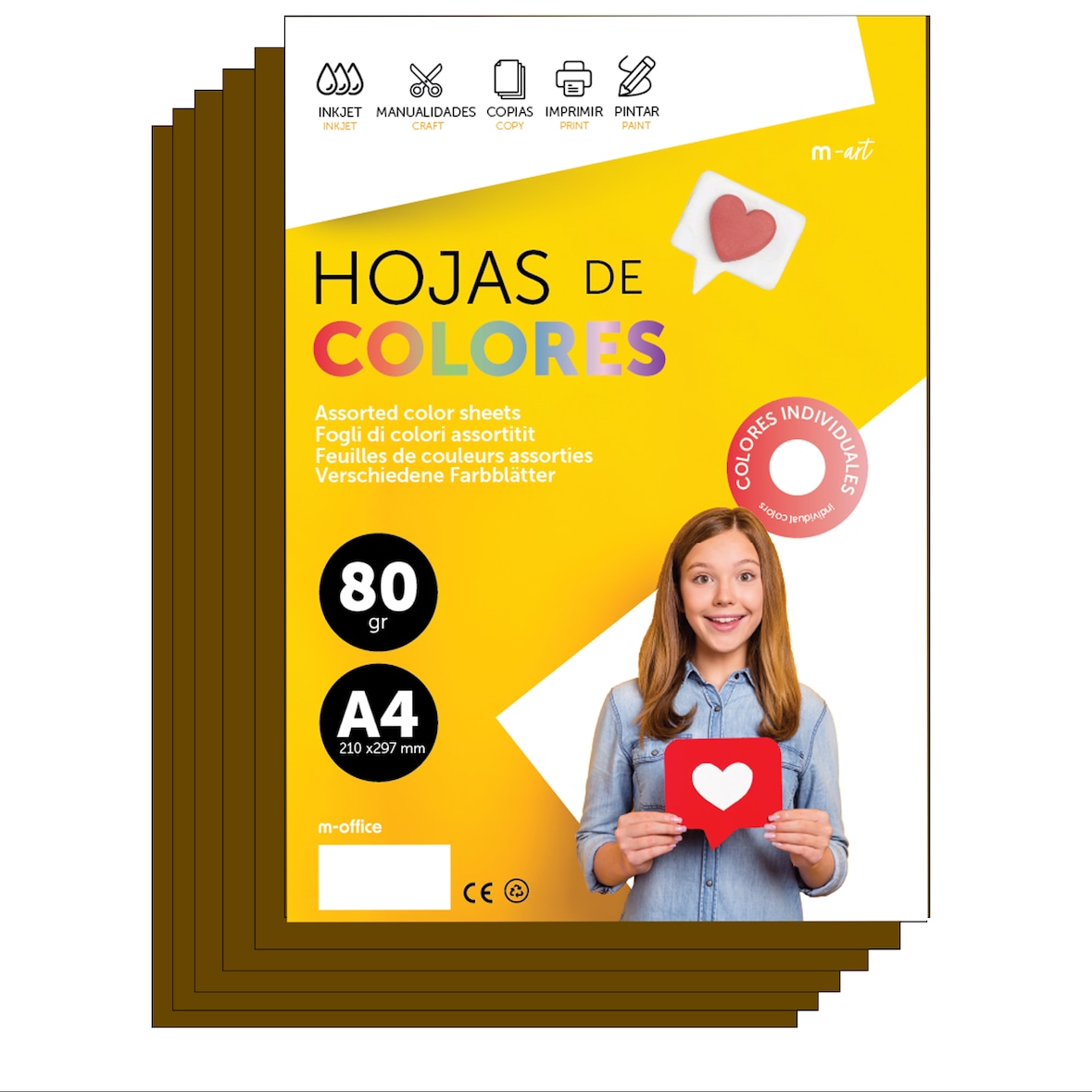 Folios Colores A4 80g Para Impresoras y Manualidades, Folios Colores Para Tarjetas y Proyectos Creativos m-office (50h, Marrón)