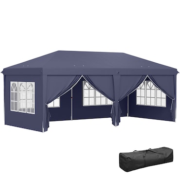 Outsunny Tenda para Festas 585x295x270 cm com Paredes Laterais Amovíveis 2 Portas com Zíper 4 Janelas e Bolsa de Transporte Azul
