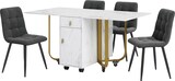thumbnail of Essgruppe 150x80x76 cm mit 4 Stühlen in Weiß+Gold, Klappbarer MDF Küchentisch mit Chevron-Rückenlehne für Esszimmer und Arbeitsbereich