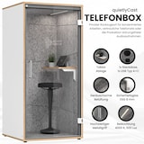 thumbnail of bümö quietlyCast Telefonbox in Weiß-Asteiche mit Schalldämmung, Beleuchtung & Stromanschlüssen, Telefonkabine als Raum-in-Raum System, Telefonzelle