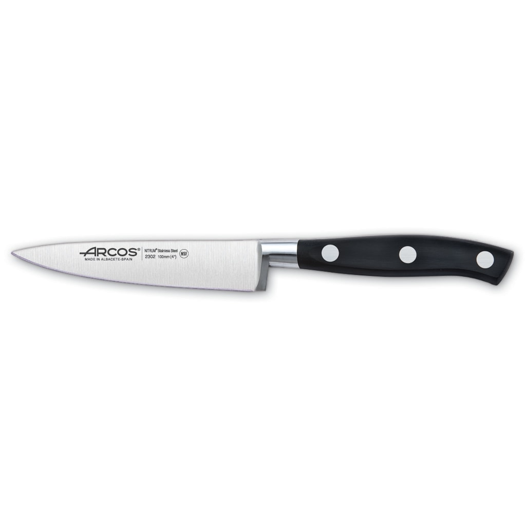 Arcos Cuchillo Mondador, Hoja de Acero Inoxidable Forjado NITRUM 100 mm, Mango de Polyoxymethylene (POM), Color Negro