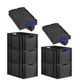 thumbnail of PROREGAL SparSet 5x Eurobox NextGen Color mit Auflagedeckel & Verschlüsse, HxBxT 32x40x60cm, 65L, Schwarz, Griffe blau offen, Eurobehälter