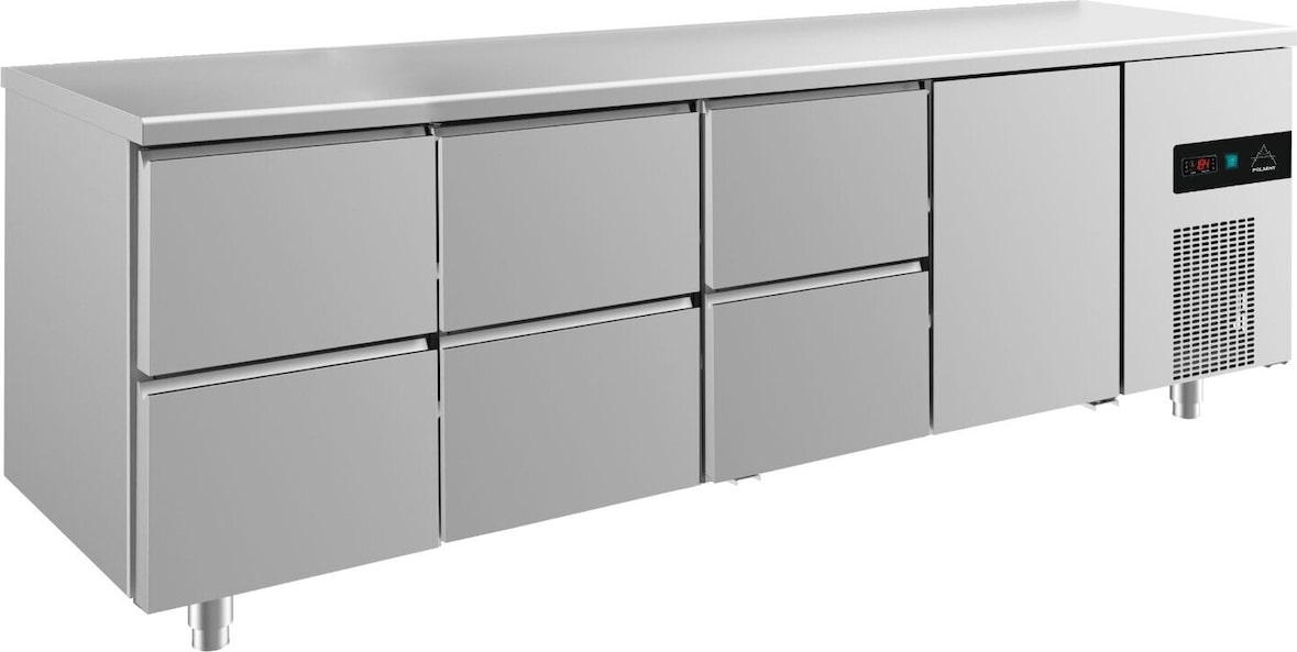Gastro Kühltisch 1 Tür 6 Schubladen Umluftkühlung 2330x700x850mm -2/+8°C  632l