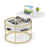 thumbnail of Helloshop26 - Table basse ronde à plateau relevable 80 x 80 x 49 cm avec rangement compartiment caché et étagères latérales en bois 20_0013817