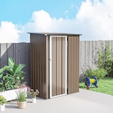 thumbnail of Outsunny caseta de jardín 1,07 m² 142x86x189 cm cobertizo exterior metálico con puerta y orificios de drenaje para almacenamiento de herramientas