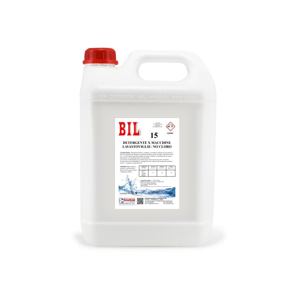 Bil 15 Detersivo Liquido Lavastoviglie Senza Cloro 6 Kg Prodotto Professionale - HACCP