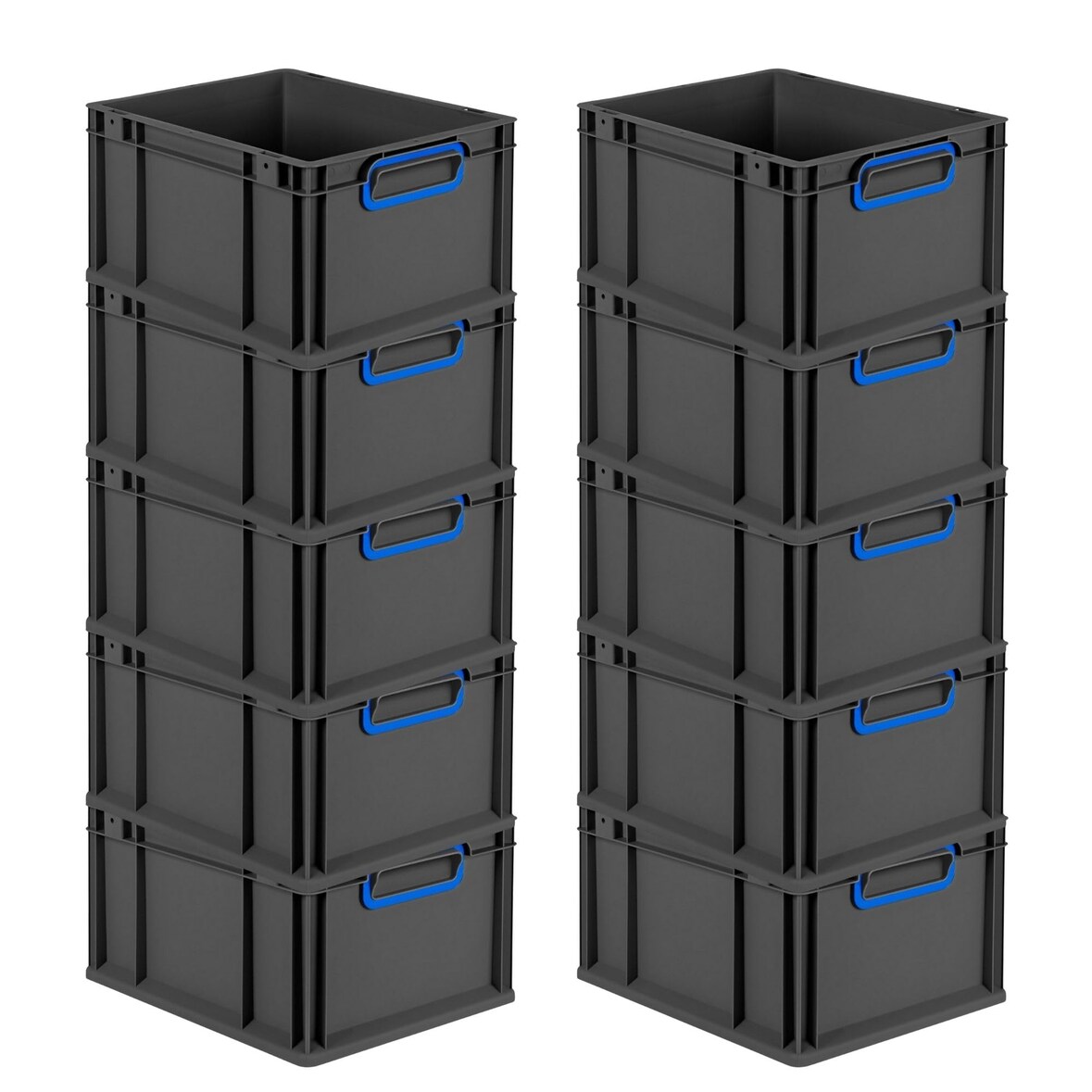 PROREGAL SparSet 10x Eurobox NextGen Color, HxBxT 22x30x40cm, 20 Liter, Griffe blau zu, Schwarz, Eurobehälter, Transportbehälter
