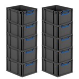 thumbnail of PROREGAL SparSet 10x Eurobox NextGen Color, HxBxT 22x30x40cm, 20 Liter, Griffe blau zu, Schwarz, Eurobehälter, Transportbehälter