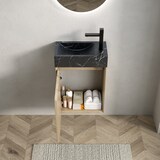thumbnail of Waschtisch 58×40×22 cm mit Unterbauwaschbecken aus schwarzem Marmor und weißen Eiche Holzmaserungen, Vormontiert
