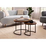 thumbnail of Couchtisch FineBuy Wohnzimmertisch 2er Set Rund Holz / Steinoptik Satztisch