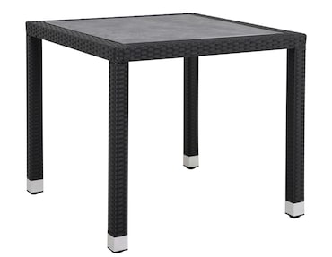 METRO PROFESSIONAL Mesa de exterior Barbados, rattan PE, 80 x 80 cm, tampo DPC com aspeto de pedra, preto