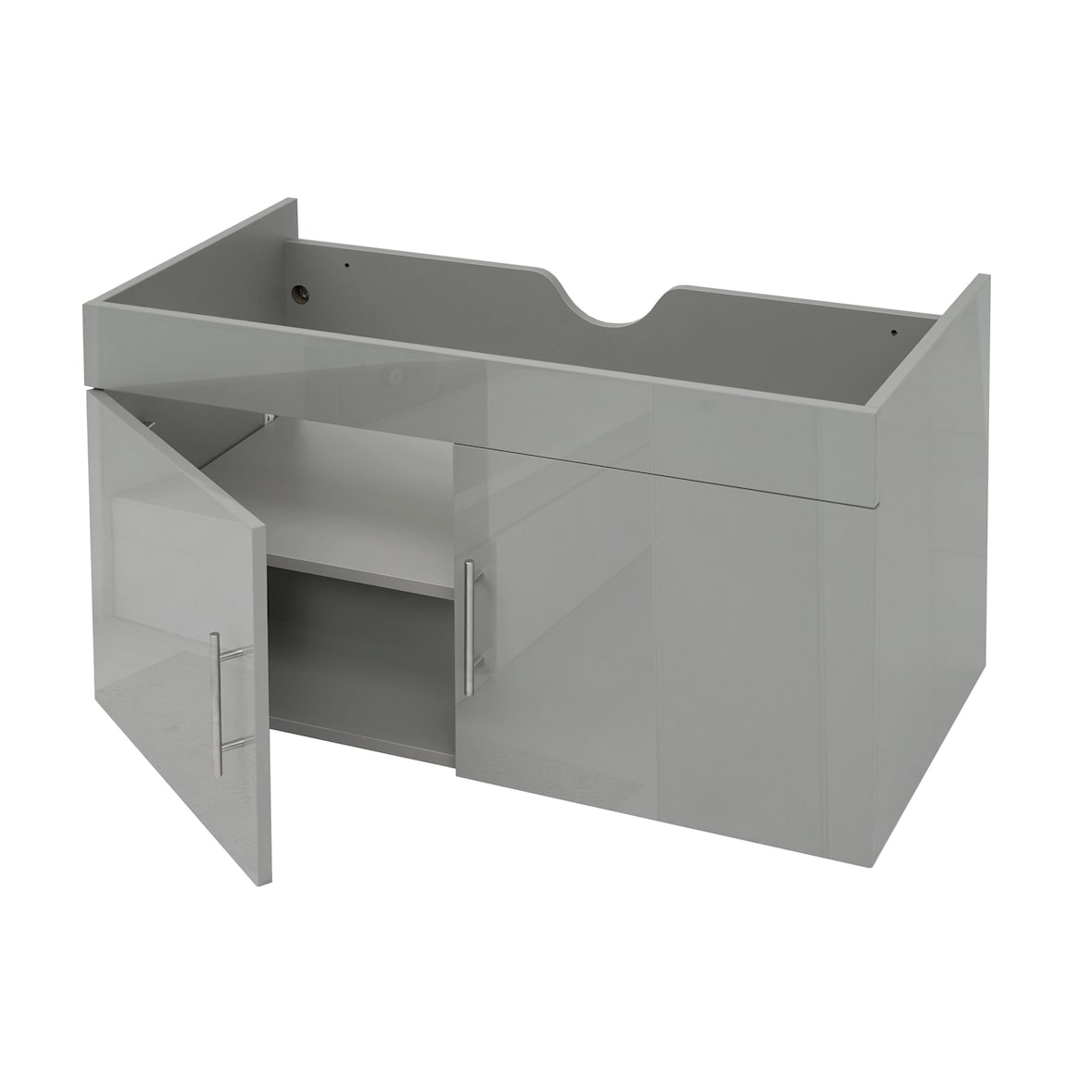 Waschbeckenunterschrank HWC-D16, Waschtischunterschrank Waschtisch Unterschrank Badmöbel, hochglanz 90cm ~ grau