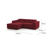 thumbnail of Dmora Divano fisso Daniela, Divano componibile a 2 posti large con penisola sinistra, 100% Made in Italy, Cm 240x170h70, Rosso