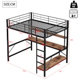thumbnail of Hochbett 140x200 mit Geländer, Trittleiter, Schreibtisch, Regalen, LED-Beleuchtung, USB und Steckdose, Metallrahmen, funktionales Loftbett Schwarz
