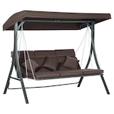 thumbnail of Hollywoodschaukel 3-Sitzer mit verstellbarem Sonnendach Braun 168x198x118 cm mit Kissen, Metallgestell wetterfest für Garten und Terrasse