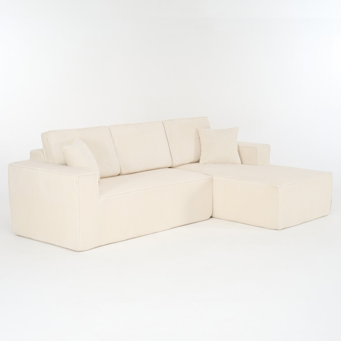 Modulares Ecksofa L Form Cord Beige 235x128x60 cm mit Chaiselongue für 2 Personen, vakuumverpackt, inklusive 2 Kissen, platzsparend