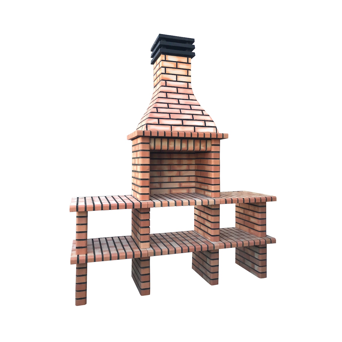BBQ BRICK - Churrasqueira com 4 bancadas, produzida em tijolo e cimento refratário - 202x57x245cm