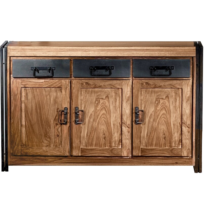 SIT Möbel Sideboard | aus Akazie-Holz | 3 Schubladen und 3 Türen | natur mit antikschwarz | B 140 x T 40 x H 90 cm | 09203-01 | Serie PANAMA