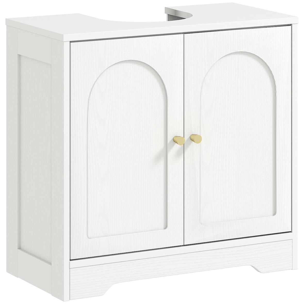 HOMCOM mueble bajo lavabo mueble de baño con 2 puertas con diseño de arco estante ajustable tiradores dorados 60x30x65 cm blanco