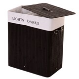 thumbnail of Cesto portabiancheria HWC-C21, Cassetta portabiancheria Cesto portabiancheria, bambù 2 scomparti 63x55x34cm 100l ~ nero