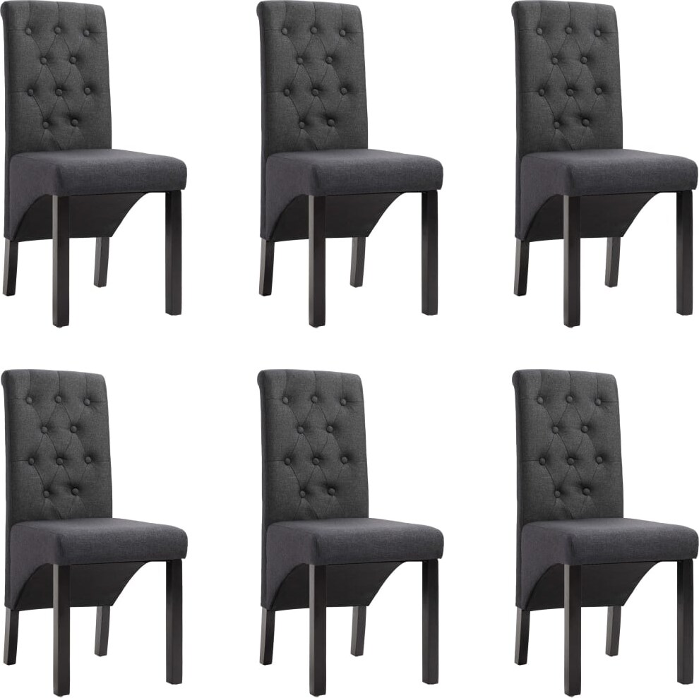 Esszimmerstühle VEDA 6er Set Dunkelgrau Stoff | Polsterstühle Küchenstuhl Wohnzimmerstühle Essstühle bequem