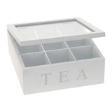 thumbnail of Teebox Holz Weiß Deckel 9-Fächer mit Aufschrift TEA
