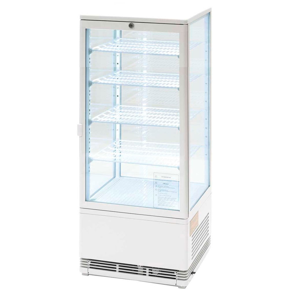 Cleiton® Vitrina Pastelera Expositora Refrigerada Vertical 4 Estantes 1 Puerta Blanca 100 Litros Ventilada | Vitrina Sobremesa Cristal Recto