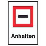 thumbnail of Anhalten Schild mit Symbol und Text Stopp A5 Rückseite selbstklebend