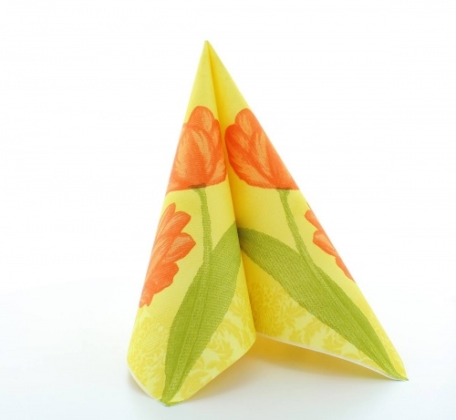 Mank Serviette Airlaid Sally in Gelb-Orange, 40 x 40 cm, 50 Stück - Tulpen Frühling